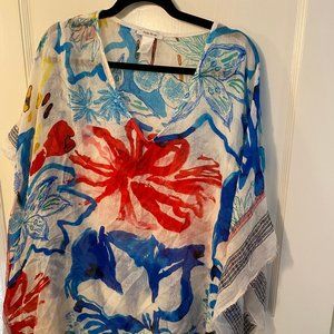 Pre-Loved Floral Sequined Kaftan Coverup, Moss Rose, One Size Fits Most